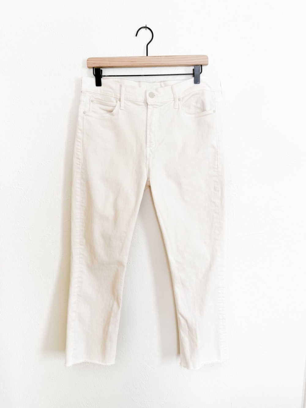 Mother White Raw Hem Jeans